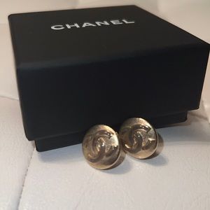 Chanel logo golden clip on earrings